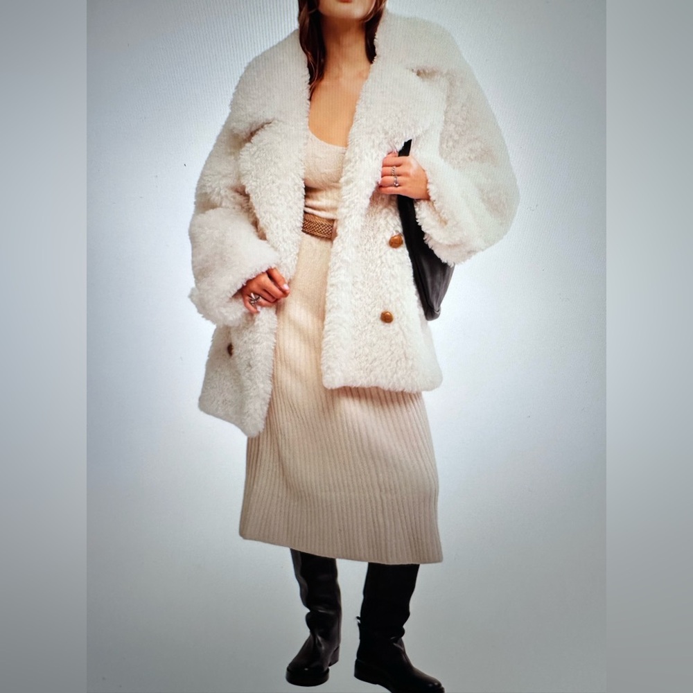 New with Tag $168 Free People Women's Sherpa Cream Faux Fur Coat sz MED
